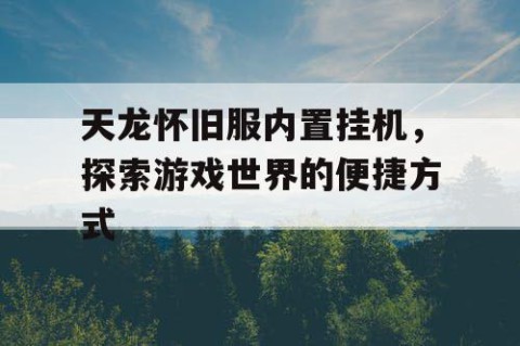 天龙怀旧服内置挂机，探索游戏世界的便捷方式