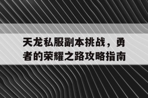 天龙私服副本挑战，勇者的荣耀之路攻略指南