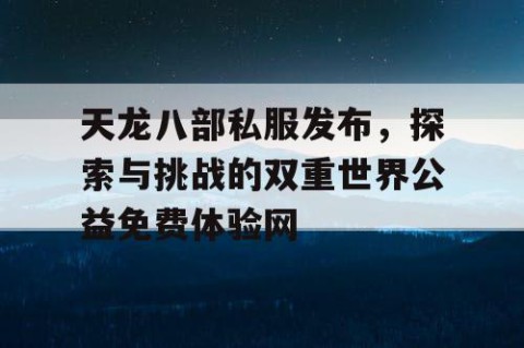 天龙八部私服发布，探索与挑战的双重世界公益免费体验网