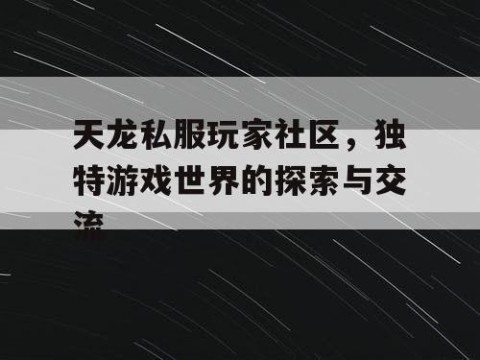 天龙私服玩家社区，独特游戏世界的探索与交流