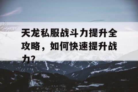 天龙私服战斗力提升全攻略，如何快速提升战力？