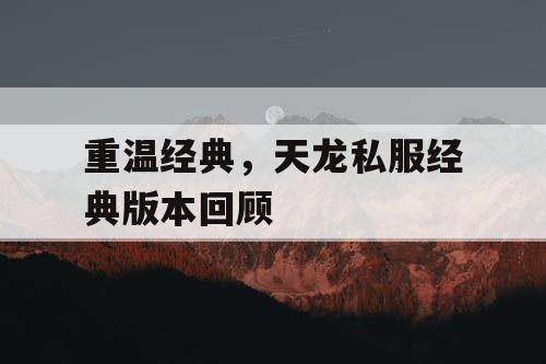 重温经典，天龙私服经典版本回顾