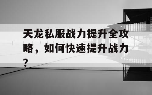 天龙私服战力提升全攻略	，如何快速提升战力？