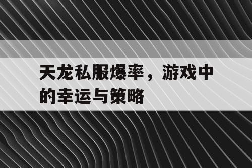 天龙私服爆率，游戏中的幸运与策略