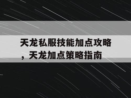 天龙私服技能加点攻略，天龙加点策略指南