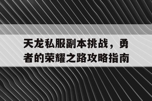 天龙私服副本挑战，勇者的荣耀之路攻略指南