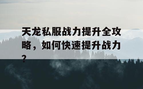 天龙私服战力提升全攻略，如何快速提升战力？