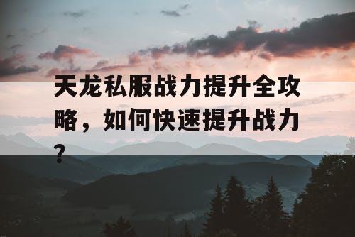 天龙私服战力提升全攻略，如何快速提升战力？