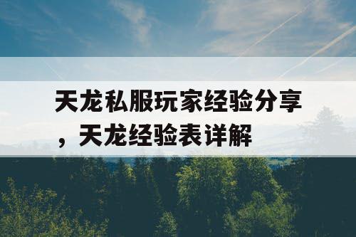 天龙私服玩家经验分享，天龙经验表详解