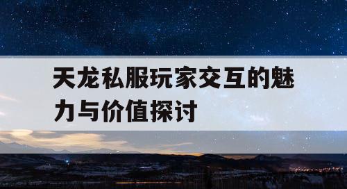 天龙私服玩家交互的魅力与价值探讨